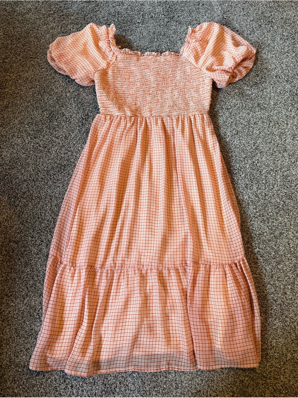 LC Lauren Conrad Peach Gingham Smocked Puff-Sleeve Dress